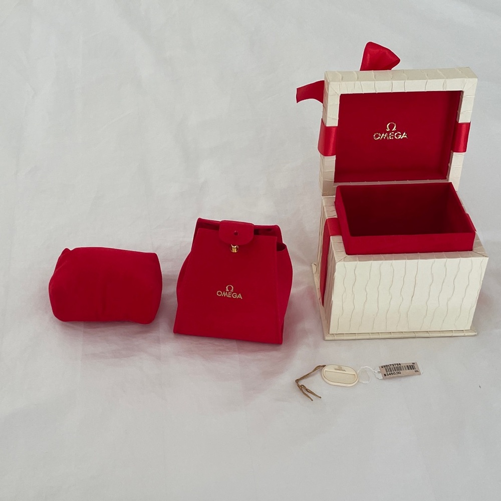 Omega Watch Red and Cream Box Set